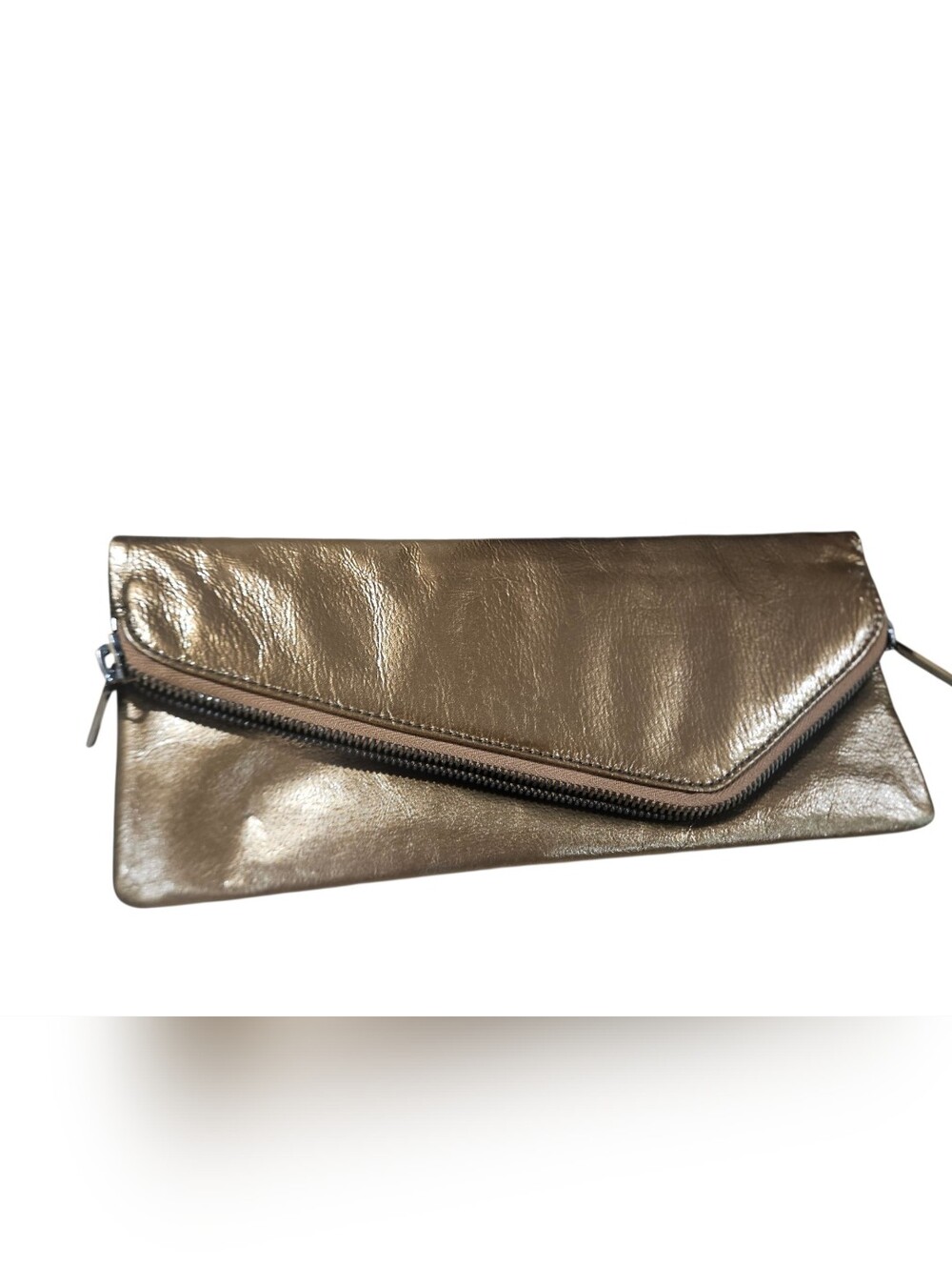 Hobo International Metallic Bronze Leather Envelope Clutch